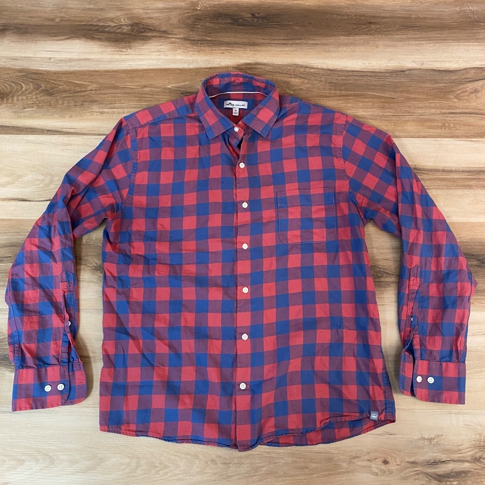 Peter Millar Shirt Mens M Buffalo Check Plaid 100% Cotton Button Up Crown Sport